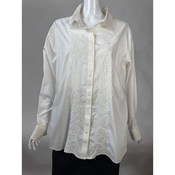 Gold Label Investments Non-Iron White Embroidered Button-Up Shirt 16W 100% Cotto - Picture 16 of 16